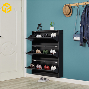 Armoire à chaussures murale pour entrée Armoire à chaussures en acier Étagère à chaussures en métal avec tiroirs rabattables - Product Image 5
