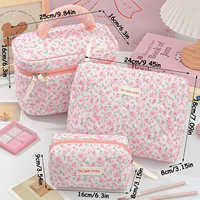 Tas Kosmetik Quilted Bunga Pink Grosir Kapasitas Besar, Tas Penyimpanan Kosmetik, Organizer Perlengkapan Mandi, Tas Perlengkapan Perjalanan