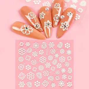 Nuovo adesivo per Nail Art del fiore bianco 5D Sakura adesivi per unghie decorativi autoadesivi per unghie