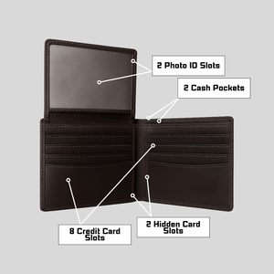Portefeuille fin anti-RFID DEMVRI pour homme en cuir pleine fleur marron, 8 emplacements pour cartes, 2 fenêtres pour documents d'identité - Product Image 4