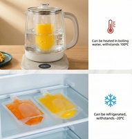 Transparante plastic staande zak met tuit, lekvrij, draagbaar, voor vloeistofopslag, geschikt voor fruitsap, koffie, dranken, en monsters.