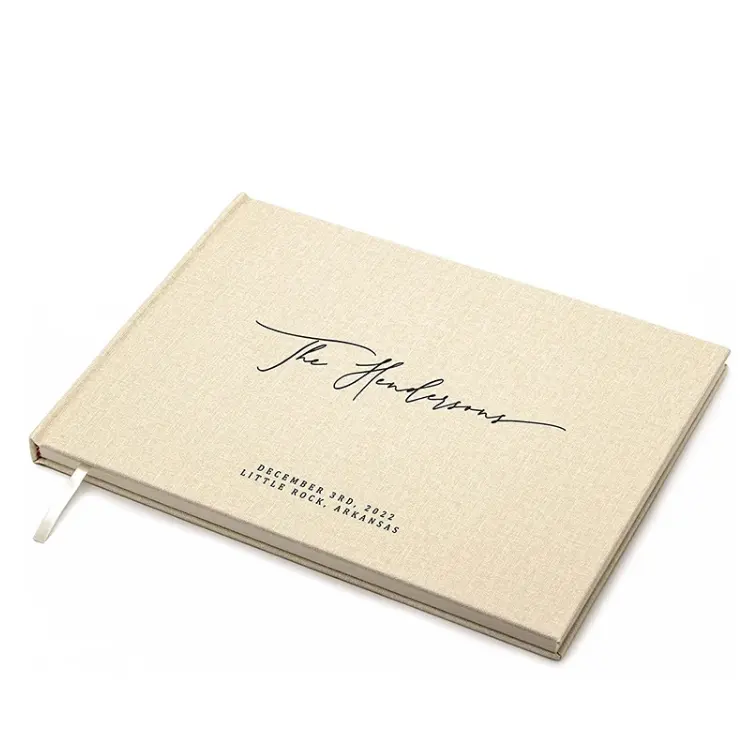 Personalisasi Linen pernikahan buku tamu Logo jurnal Foil dicap buku tamu Ulang Tahun kain alami Album foto lanskap Notebook