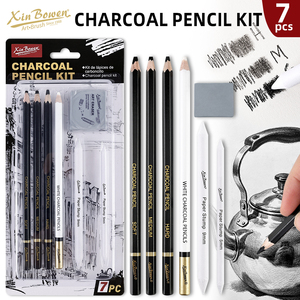 Xin Bowen Ensemble <span class=keywords><strong>de</strong></span> <span class=keywords><strong>dessin</strong></span> artistique simple 7 pièces, style basique, comprenant des crayons fusain <span class=keywords><strong>de</strong></span> qualité, un estompeur en papier et une gomme à modeler - Product Image 2