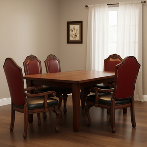 Sillas de comedor con respaldo sólido y brazos, piel sintética color cerezo negro, adornos con clavos, estilo tradicional, juego de 2 - Product Image 2