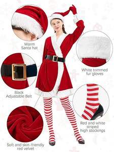 2025 nuovo arrivo natale <span class=keywords><strong>vestito</strong></span> da donna per adulti in <span class=keywords><strong>velluto</strong></span> rosso manica lunga con cappuccio da festa per le donne - Product Image 5