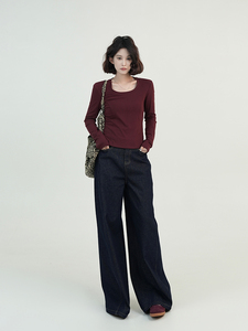 Jeans <span class=keywords><strong>de</strong></span> Pierna Recta <span class=keywords><strong>de</strong></span> <span class=keywords><strong>Cintura</strong></span> <span class=keywords><strong>Alta</strong></span> Azules para Mujer, Estilo Coreano Nuevo <span class=keywords><strong>de</strong></span> Otoño e Invierno, Versátiles, Adelgazantes, <span class=keywords><strong>de</strong></span> Pierna Ancha hasta el Suelo - Product Image 4