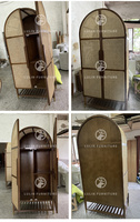 Armoire autoportante en bois massif et rotin, armoire à dôme arqué avec portes en rotin naturel, armoire de rangement rétro pour chambre à coucher