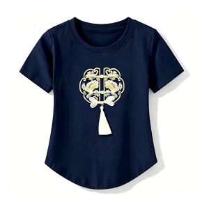 Nuova T-shirt in stile folklocolore cinese, semplice, a maniche corte, con scollo rotondo, motivo stampato, con frange, vestibilità ampia. - Product Image 3