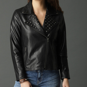 De las mujeres de cuero negro <span class=keywords><strong>chaqueta</strong></span> guapo con remache de cremallera <span class=keywords><strong>chaqueta</strong></span> de cuero de moda de mujer Chaquetas - Product Image 5