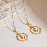 Collier minimaliste en acier inoxydable plaqué or 18 carats avec pendentif rond creux et breloque perle, chaîne à maillons, bijoux pour femmes