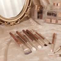 Ensemble de pinceaux de maquillage personnalisés en poils de chèvre avec manche en bois, pinceaux éventail et plats pour estomper les fards, pour le visage et les yeux, avec étiquette privée