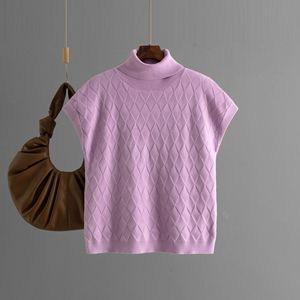 Outono Solid Turtle Neck <span class=keywords><strong>Sleeveless</strong></span> Knit Top Casual Loose <span class=keywords><strong>Checkered</strong></span> <span class=keywords><strong>Sweater</strong></span> Malha Pullover para As Mulheres - Product Image 3