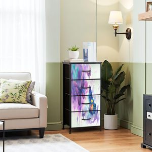 Abstrait aquarelle papillons commode élégant métal stockage avec 4 tiroirs MDF bois Style pour salon chambre décor à la maison - Product Image 4