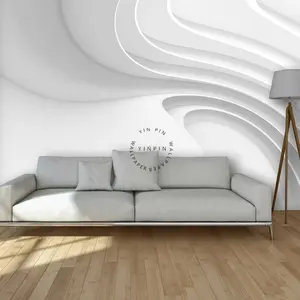 Papel tapiz de línea de volumen de yeso blanco, mural tridimensional para decoración del hogar, 3D