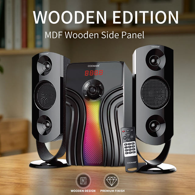 Wooden Cabinet 2.1 Multimedia Speaker Desktop HiFi Speaker with Subwoofer for Office and Study