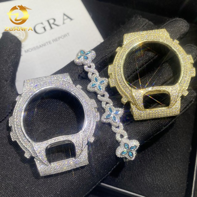 Ready to Ship DW6900 925 Sterling Silver Fully Iced Out Moissanite Watch Bezel Hip Hop Jewelry Men Women Moissanite Watch Cases