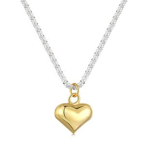 Dylam Luxury Women Jewelry 925 Sterling <b>Silver</b> 3D Heart Necklaces Real Gold Plating Love Heart <b>Choker</b> Necklace for Girls - Product Image 1