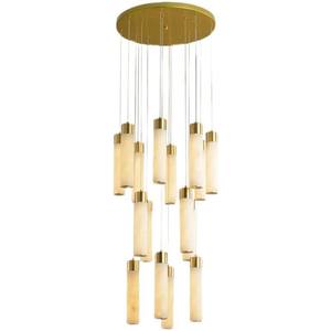 Modern Gold Round Pendant <b>Light</b> With Cylindrical Shade LED Warm White 2700K For Living Room Large Size Adjustable Height - Product Image 6