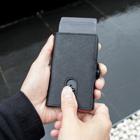 Dompet Kartu Pintar Kulit Asli Saffiano Pria Warna Kustom, Porte-cartes Tipis Minimalis, Penahan Kartu Aluminium Anti RFID