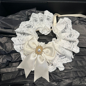 White lace wedding dress, pet bib with bow, cat collar, dog bib, <b>neck</b> <b>warmer</b>, wedding bib - Product Image 1