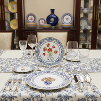 Service de table en céramique bleu et blanc de style chinoiserie, vaisselle de restaurant, écologique, compatible lave-vaisselle, prêt à la vente pour la maison et la cuisine