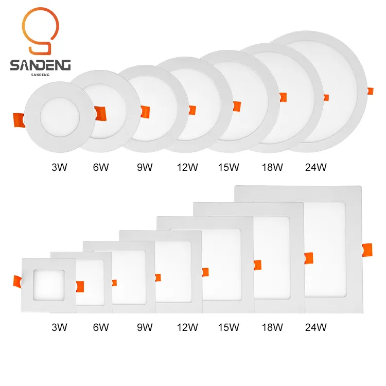 Sandeng 실내 사각 원형 사무실 호텔 홈 알루미늄 매입형 천장 슬림 LED 패널 조명