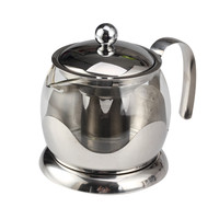 Théière en verre avec infuseur amovible en acier inoxydable, théière en verre pour thé en fleurs et thé en vrac