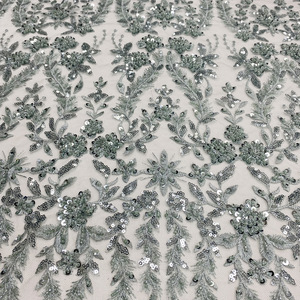 Haut de gamme robe de mariée tissu herbe vert clair vert <span class=keywords><strong>millet</strong></span> perles paillettes maille broderie 100% Polyester tricoté Stretch filles - Product Image 3