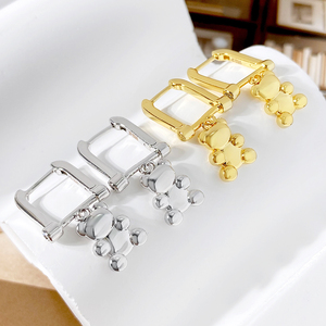 BrassGold Plated Cartoon <b>Bear</b> Hoop Earrings Women's <b>Cute</b> Fashion Jewelry - Product Image 4