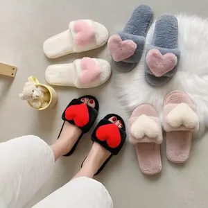 OEM Fashion House Slippers Bedroom Warm SHoes Plush Fluffy Furry Faux Fur Winter Slide Slipper