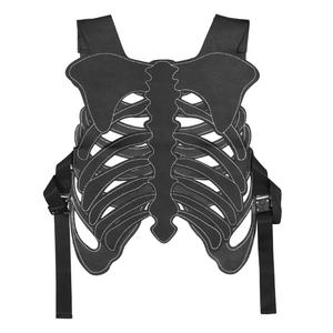 "High Street Men's Trend Skeleton Print Cutout Big Multi-Pocket Loose Sleeveless Custom Cargo Utility Vest Black Men Pu Vest - Product Image 2