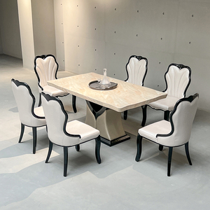Set Meja Makan Ruang Makan Rumah, Meja Makan Restoran Persegi Panjang dengan Permukaan Batu Marmer, Set Meja Makan 6 Kursi - Product Image 2