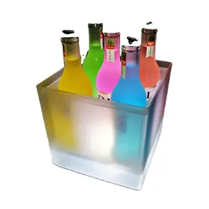 Venta caliente doble cuadrado LED cubo de hielo T luz de plástico diodo cerveza cubo boda LED luz de noche cubo de hielo