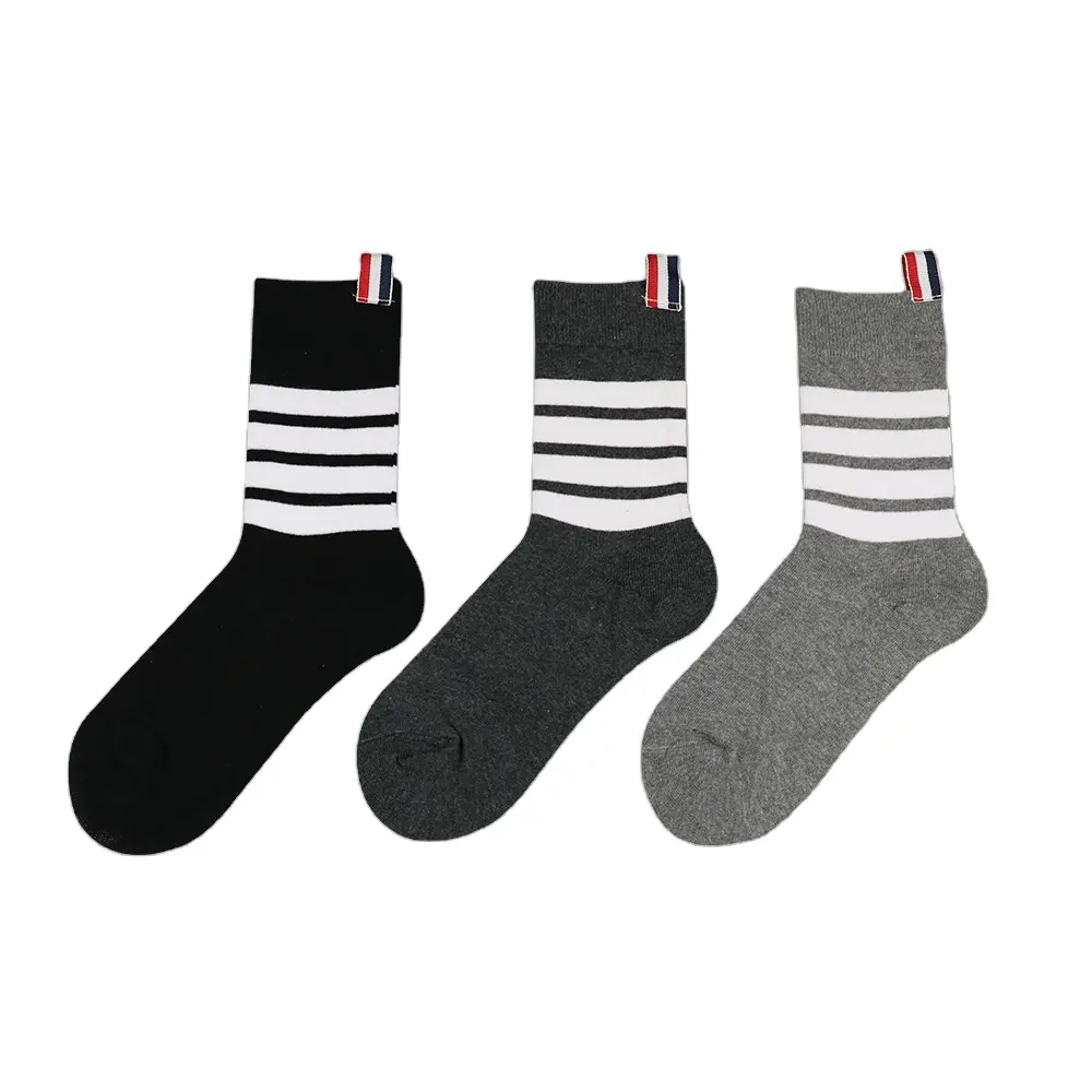 KT-K Low MOQ jacquard socks black white grey cotton polyester breathable men's socks