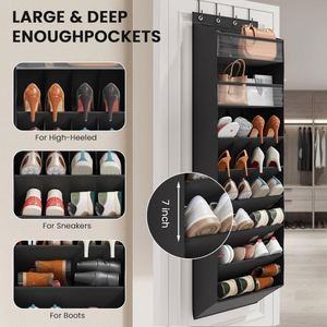 Heavy-Duty Large Capacity 10-Tier Over Door <b>Shoe</b> Rack with Bamboo Baffles Anti-Scratch <b>Hooks</b>, for Closet Dorm Home Organization - Product Image 3