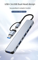 Hub multiport personnalisé avec logo, 7-en-1, OTG Type-C et USB 3.0 vers USB 3.0, USB 2.0, adaptateur multiport 7 en 1