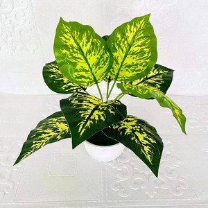 Plante verte artificielle en pot, bonsaï à neuf têtes jaunes tachées, décoration d'intérieur, accessoires de mariage - Product Image 3