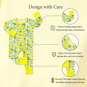 <span class=keywords><strong>Pijama</strong></span> de Bambú Certificado por CPC para Bebés Recién Nacidos, Mono con Cremallera Doble y Manoplas Plegables - Product Image 2