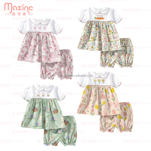 Ensemble bébé de Pâques avec col Peter Pan, applique lapin et design à volants printaniers, tenue <span class=keywords><strong>2</strong></span> pièces pour petites filles - Product Image 2