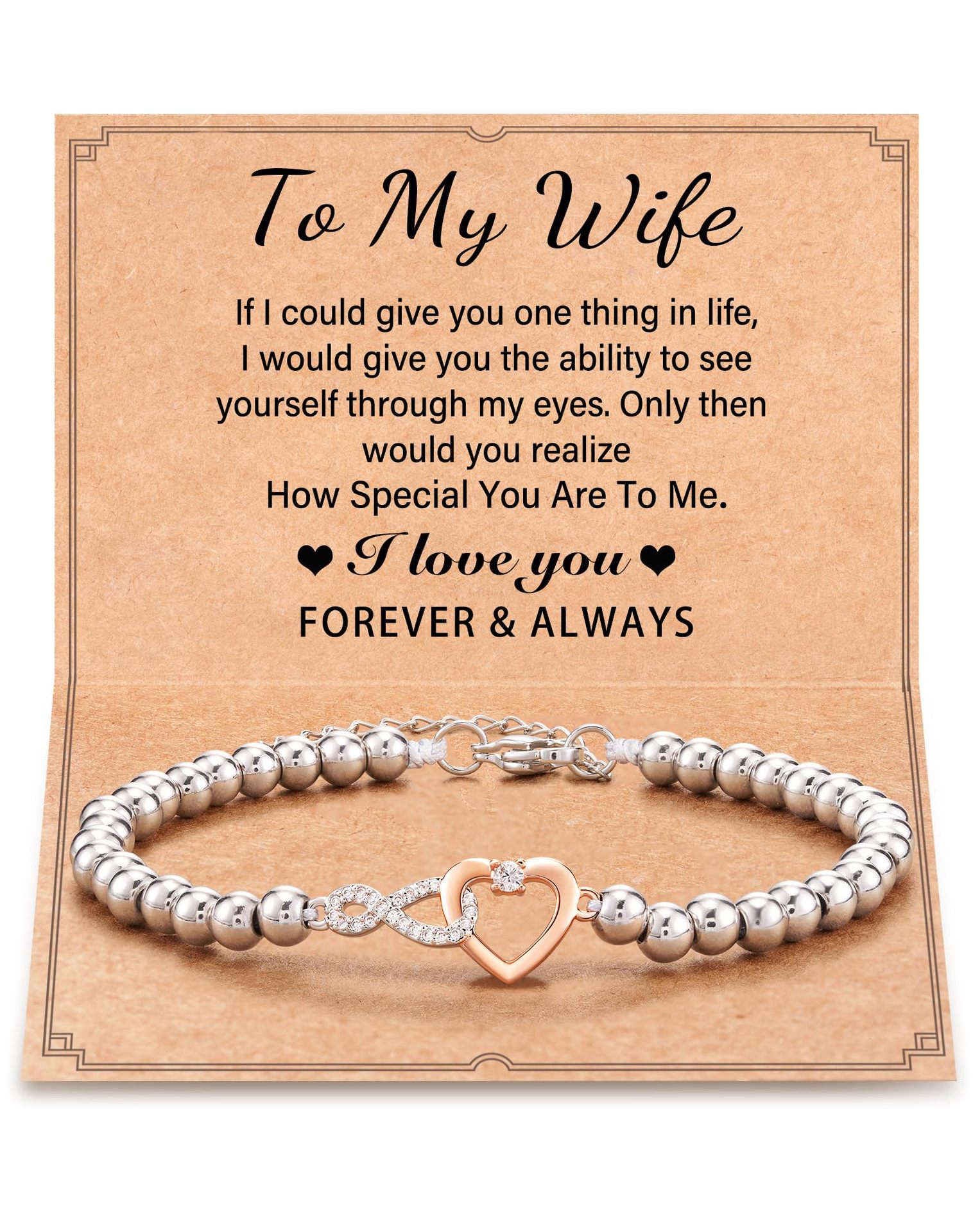 Bracciale con diamanti a cuore infinito + biglietto per la moglie