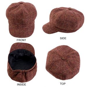 Ready to Ship Plaid Pattern Beret Cap Fashion Newsboy <b>Hat</b> Polyester/Cotton Casual Party Autumn Winter Beret <b>Hats</b> - Product Image 3