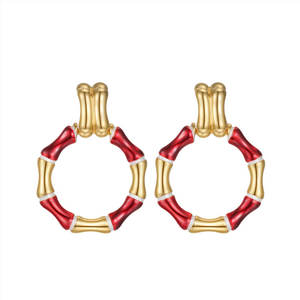 Boucles d'oreilles pour femme en acier inoxydable 316L plaqué or 14k 18k PVD, couleur or personnalisée, motif bambou coloré, tendance. - Product Image 6
