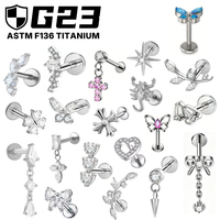 Kaishee Bijoux de piercing pour cartilage et hélix, en Titane G23 F136, Labret à dos plat, Clou d'oreille pour tragus, Anneaux de lèvre à filetage interne avec Zircon