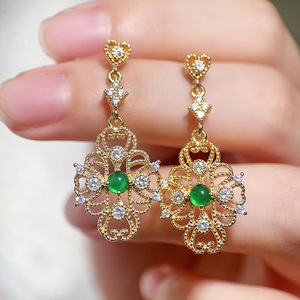 Orecchini pendenti con zirconi simulati a forma di smeraldo per donna, gioielli vintage ornamentati alla moda - Product Image 3