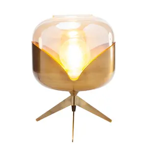 Оптовая продажа, современный новый дизайн, круглая лампа из янтарного стекла E27, настольная лампа для спальни