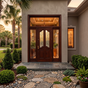 Puerta de Entrada de Madera Sólida Moderna Personalizada de Ptkus.id con Apertura Lateral y Acabado Decorativo en Vidrio para Entrada de Villa - Product Image 6
