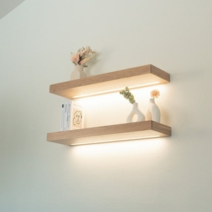 차고 사용을위한 LED 조명이있는 미니멀리스트 현대 가정 장식 단단한 나무 벽 플로팅 선반 - Product Image 2