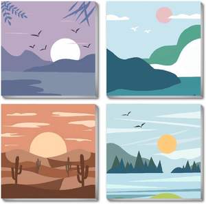 Lot <span class=keywords><strong>de</strong></span> 4 kits <span class=keywords><strong>de</strong></span> <span class=keywords><strong>peinture</strong></span> par numéros encadrés pour enfants, paysage <span class=keywords><strong>de</strong></span> <span class=keywords><strong>coucher</strong></span> <span class=keywords><strong>de</strong></span> <span class=keywords><strong>soleil</strong></span>, toile DIY, <span class=keywords><strong>peinture</strong></span> <span class=keywords><strong>acrylique</strong></span>, facile pour débutants, décoration murale, 8x8 pouces - Product Image 1