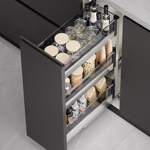 Mini panier à épices coulissant en verre pour armoire étroite, trois niveaux, en alliage d'aluminium, facile à nettoyer, organisateur de rangement de cuisine - Product Image 1