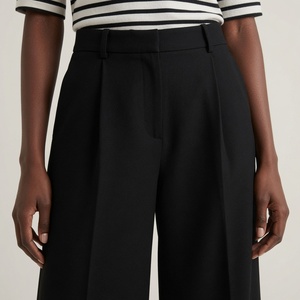 Pantalones de mujer al por mayor, de cintura alta, pierna ancha, hasta el tobillo, de crepé blanco liso, fabricados en Vietnam - Product Image 2